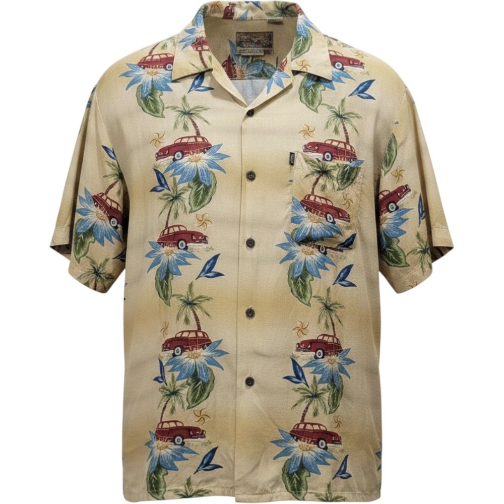 Pineapple Connection Hawaiian Shirt Mens Large Woodie Classic Car Tropical Rayon